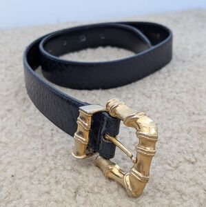 Vintage Talbots Genuine Leather Snake Print Gold Bamboo Buckle Belt Sz Small